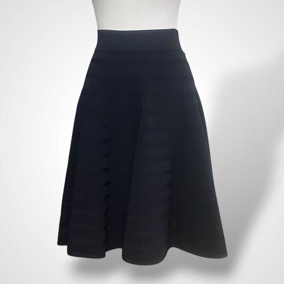 Ivanka Trump Flared Skirt Women Size L Black Knit Stripe Pull-on Dressy Classic - Picture 1 of 9
